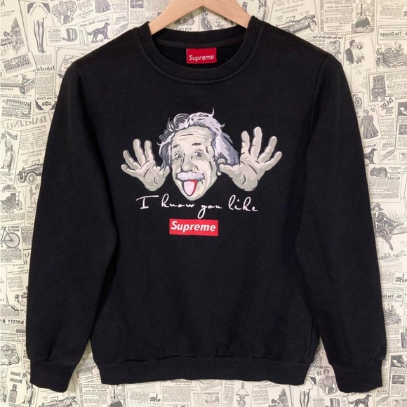 Supreme Einstein Black Graphic Crewneck Sweater - Picture 1 of 9